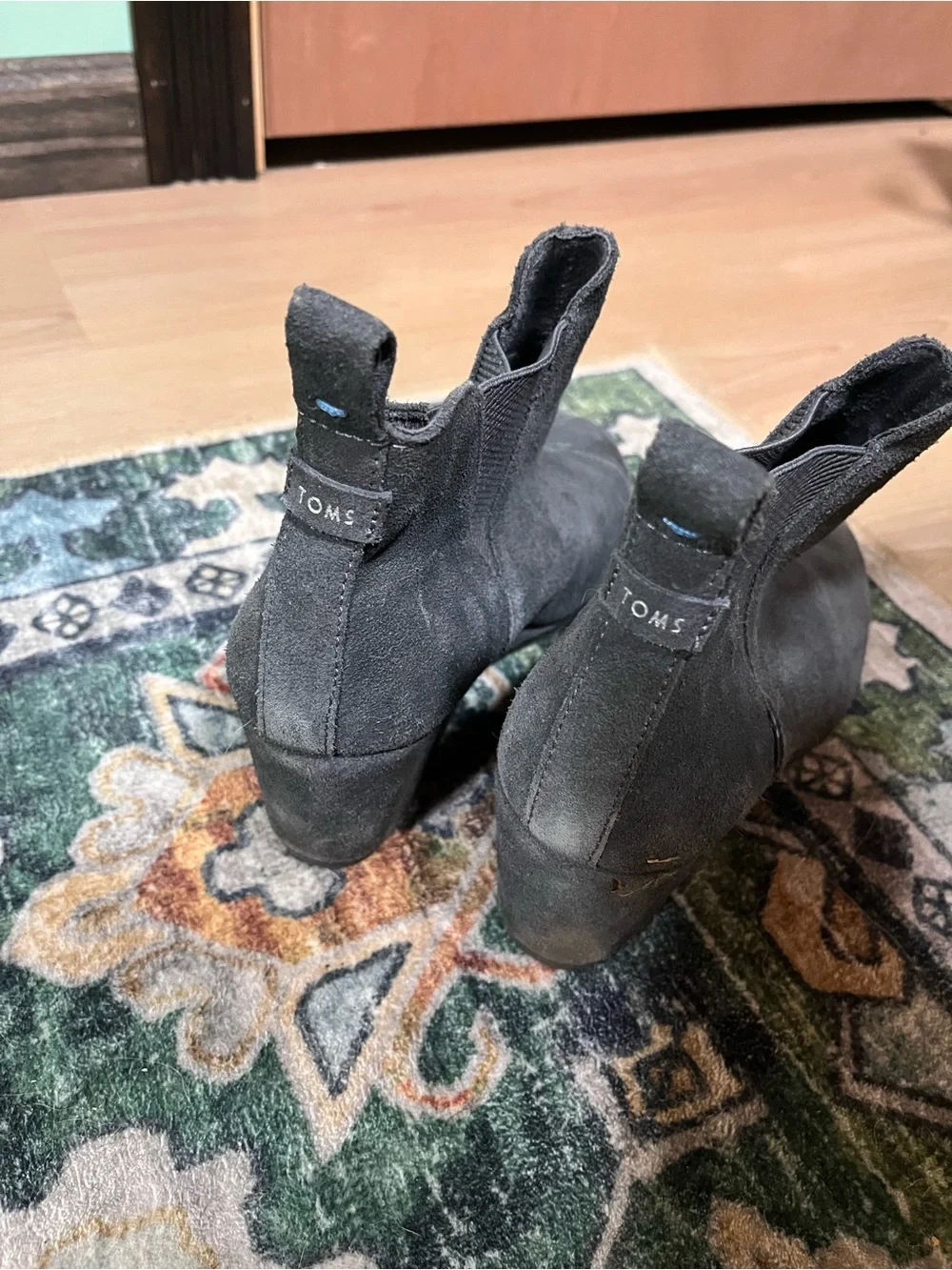 TOMs Blue Suede Wedge Ankle Boots